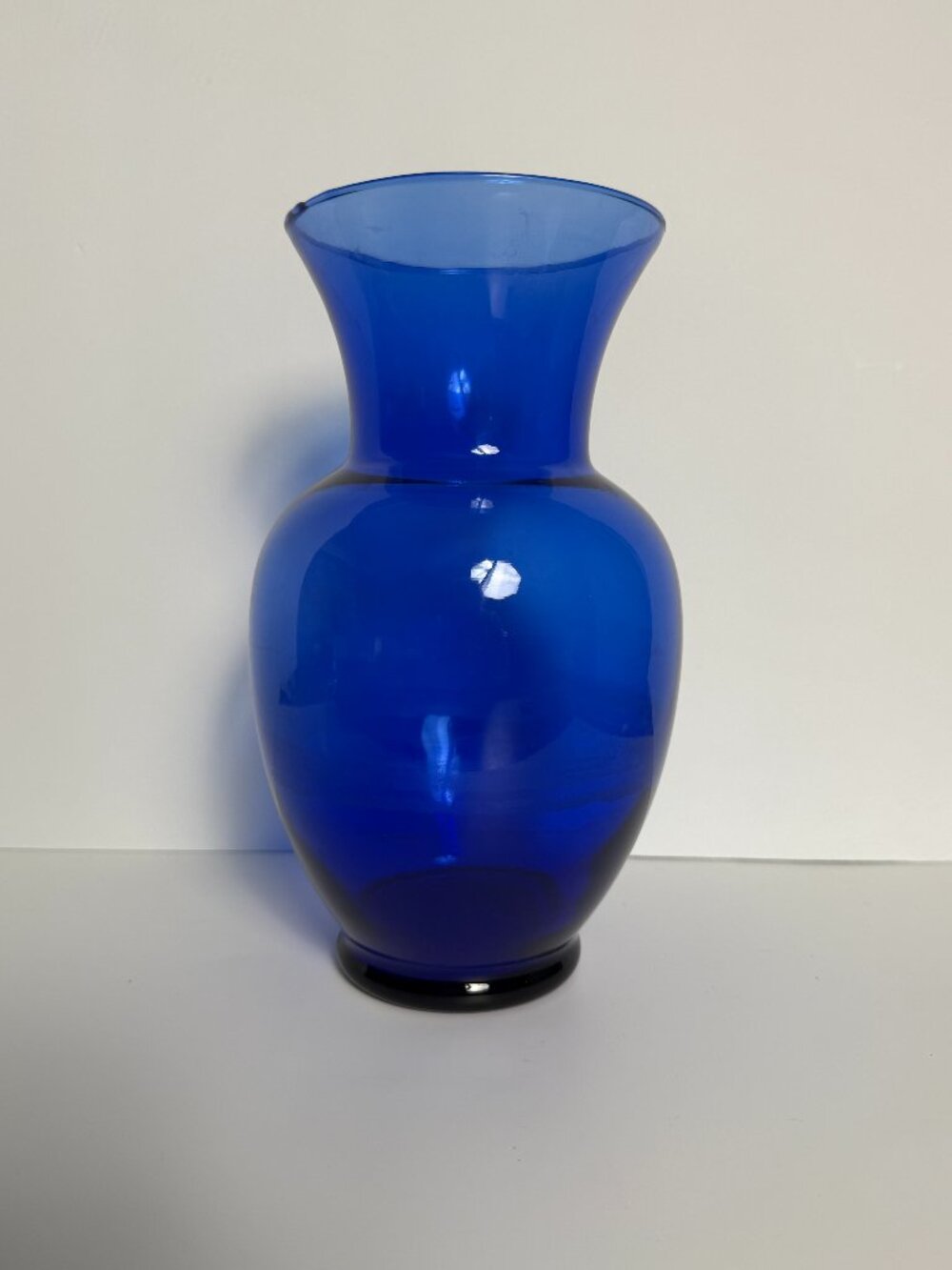 Vintage Cobalt Blue Hand Blown Art Glass Vase 9" Modernist MCM Flared Rim